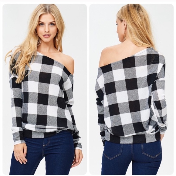 Black and White One Shoulder Shirt - Picture 2 of 4